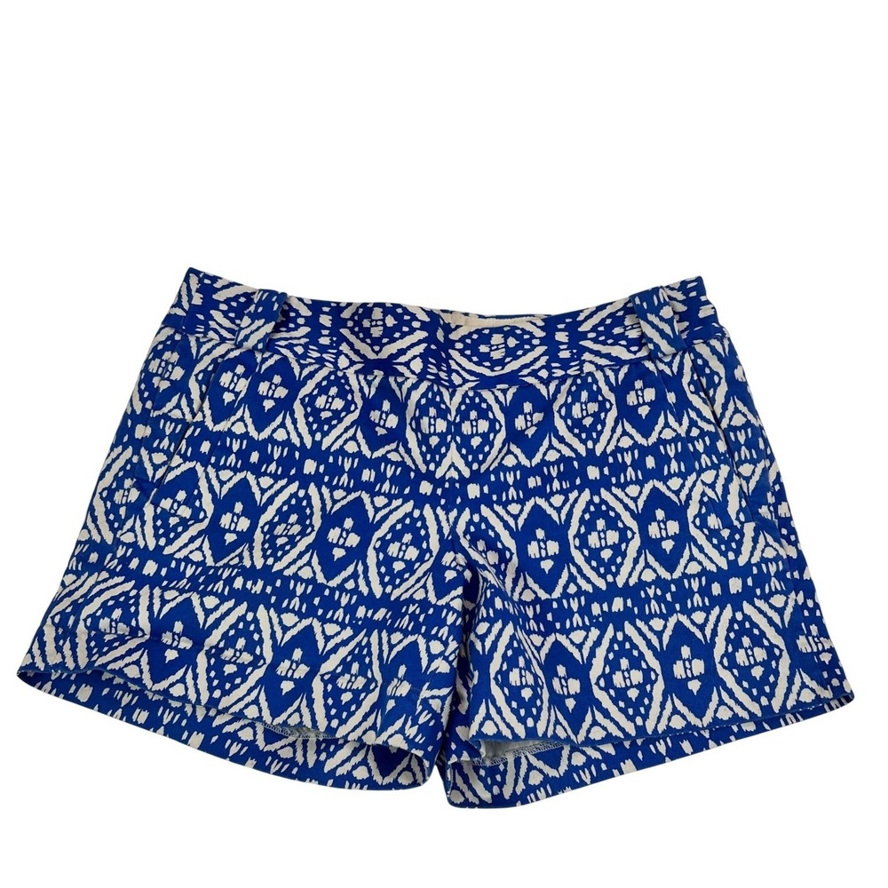 J.Crew City Fit Shorts Blue White Ikat Geometric Side Zip Women's size 8